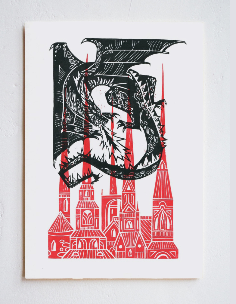Линогравюра «Дракон», автор Суворова Анастасия